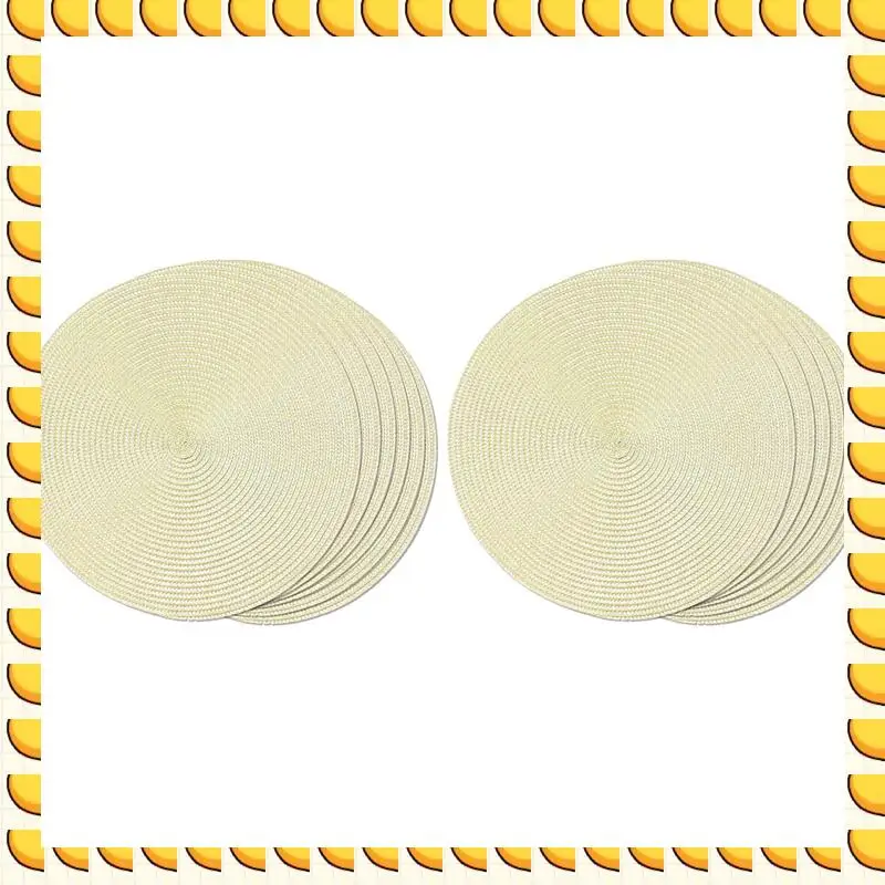 

BAAU круглые плетеные салфетки, набор из 12 столовых ковриков для обеденных столов, тканые моющиеся нескользящие коврики для столов, 15 дюймов (бежевый)