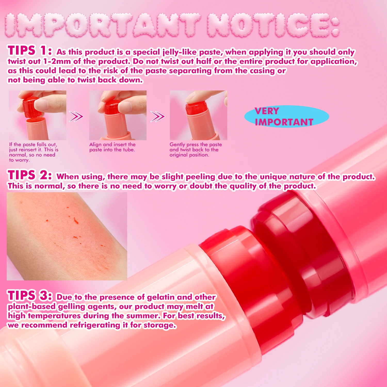 Bastão de brilho labial gelatinoso colorido Berry pode ser usado em lábios e bochechas, fácil de aplicar e não faça bolo 2 em 1 blush e brilho labial