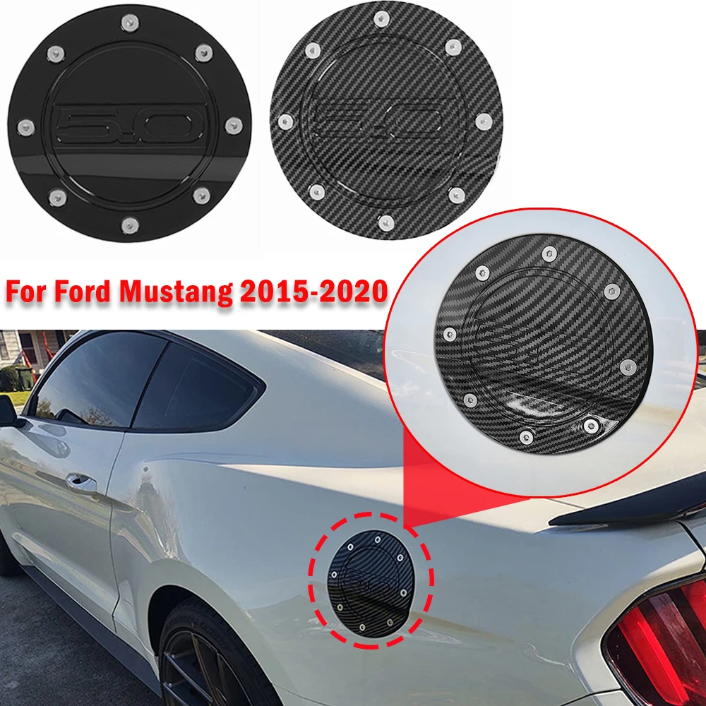 Carbon Fiber Black Circle Fuel Tank Cap For Ford Mustang 2015 2016 2017 2018 2019 2020  ABS Fuel Tank Cover Protection