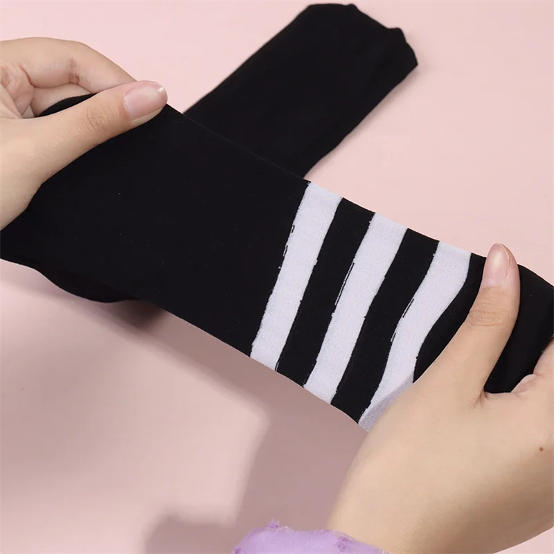 Y2K Winter Leg Warmers Women Over Knee Thigh High Socks Black White Striped Long Socks Gothic Lolita Stockings For Ladies Girls