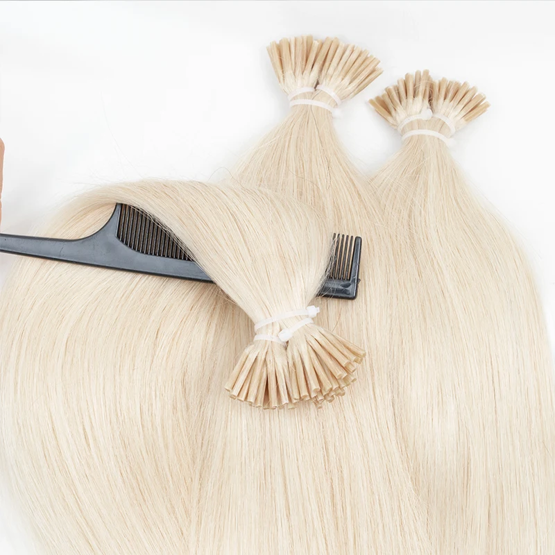 Biondo bianco # 1001 I Tip Microlink Estensioni dei capelli Veri capelli umani naturali Micro Perline Capsule di fusione fredda Macchina Capelli Remy