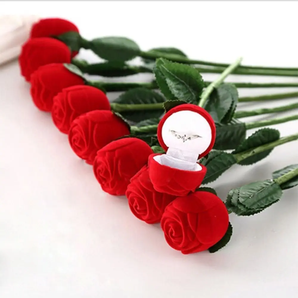 Valentine Delicate Cases Hot Necklace Box Velvet Storage Engagement Flower Pendant Red Jewelry Gift Rose Ring