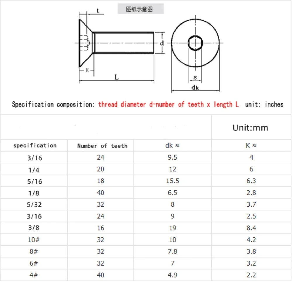 10pcs UNC 3/8-16 US Coarse Thread 304 A2 Stainless Steel Hex Hexagon Socket Flat Countersunk Head Screw Bolt High Quality