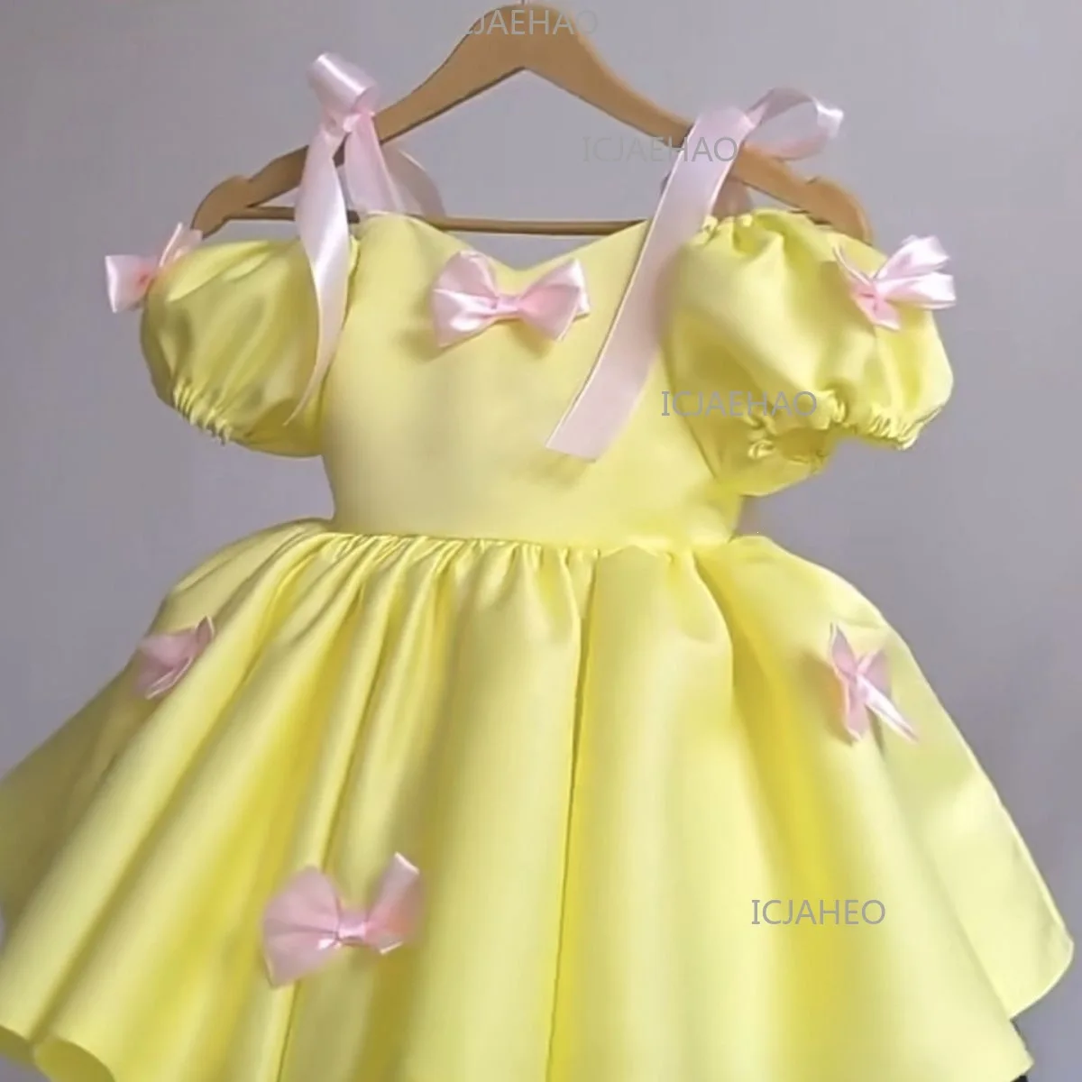 Girls' Dress Puff Sleeve Princess Dress Bow PianoBirthday Gown Party Dress Host Performance Outfit New Flower Girl