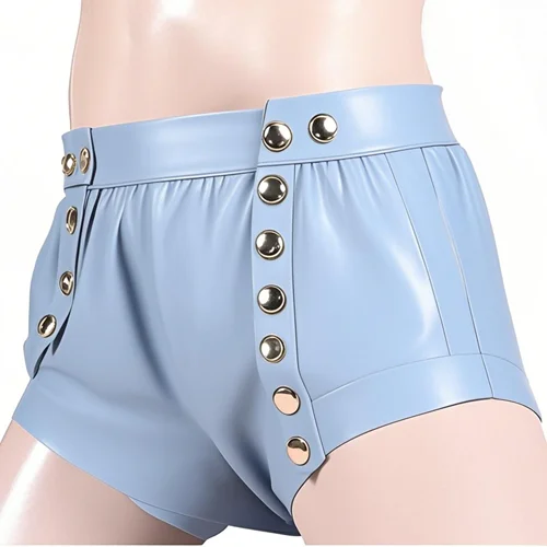 

Latex Rubber light blue Masquerade Halloween Cosplay Party shorts pants Suit