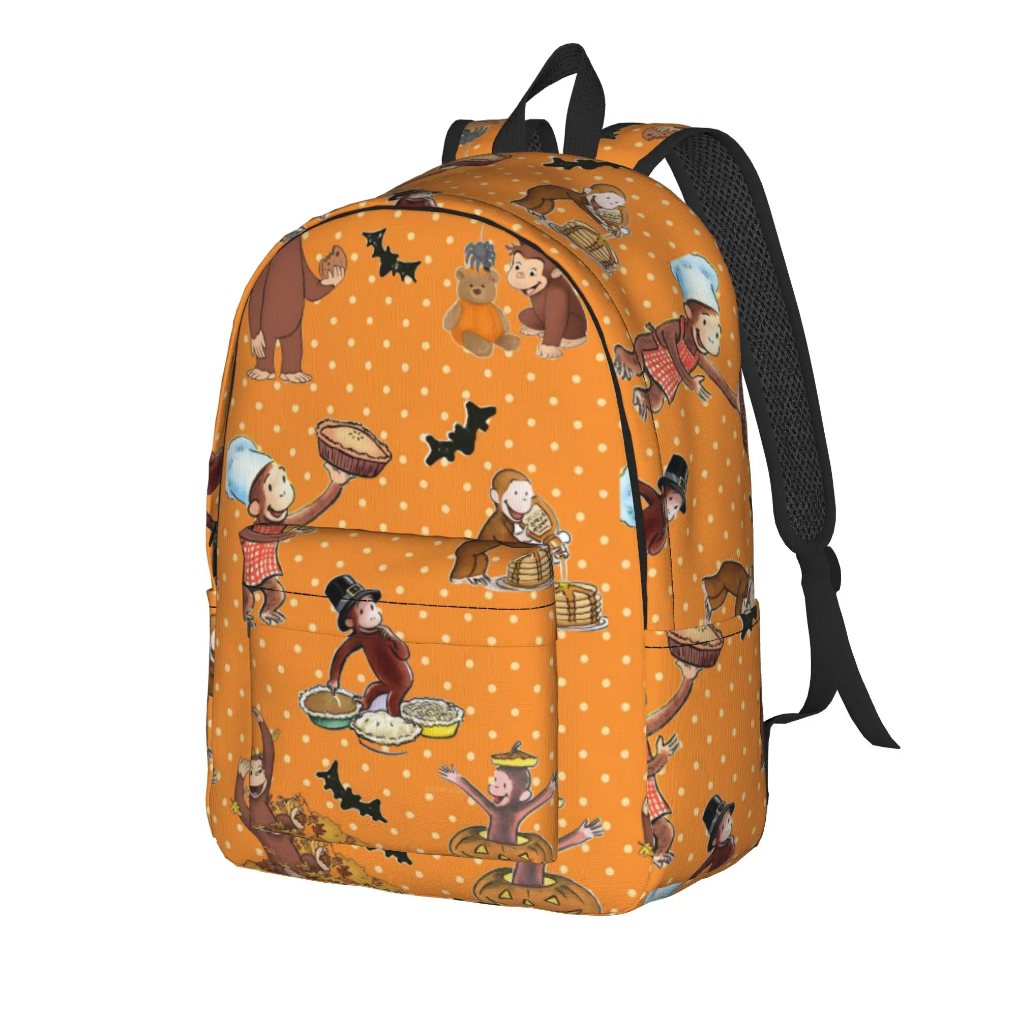 Halloween Curious George Character Backpack  Travel Backpacks Men Streetwear High School Bags Custom Large Rucksack