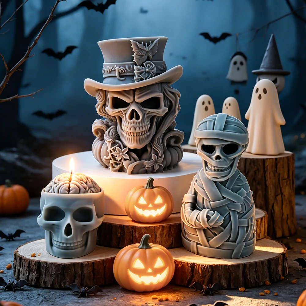 Soap Making Recipes - ハロウィンスカルシリーズシリコンモールドミイラスカルフォームアロマキャンドル石膏工芸品モールド手作り石鹸キャンドル作成用品