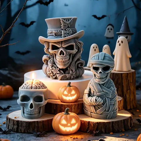 Halloween Skull Series Silicone Mold Mummy Skull Form Aroma Candle Plaster Crafts Mold Handmade Soap Candle Making Supplies