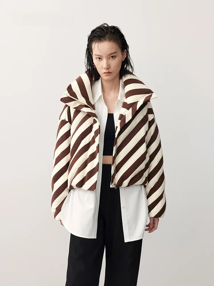 

XMOOM Winter New Design Du down Jaet Women's Warm Striped Sli Commute Sle Zipper Closure Long Sve Slim Fit Coat