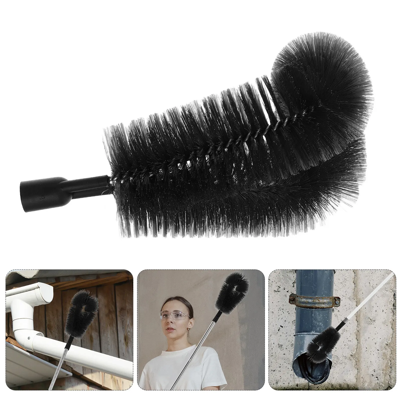 2pcs Gutter Cleaning Brush Head replacement, 24mm threaded, Roof Gutter Dust Removal Tool Multi-Functional Cleaning Brush