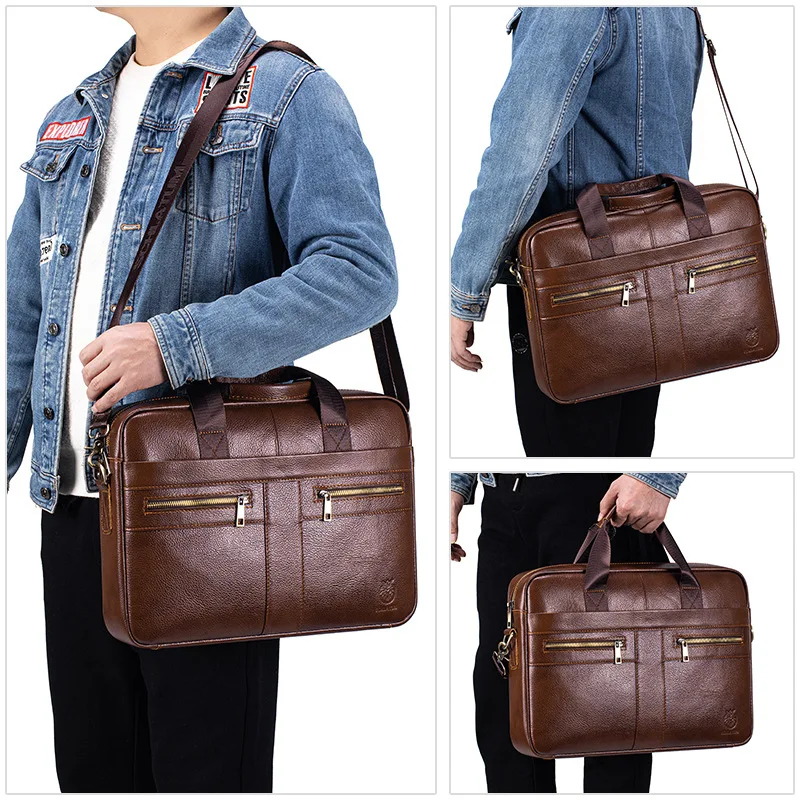 Men's genuine leather briefcase for computer storage, top layer cowhide business large-capacity crossbody handbag