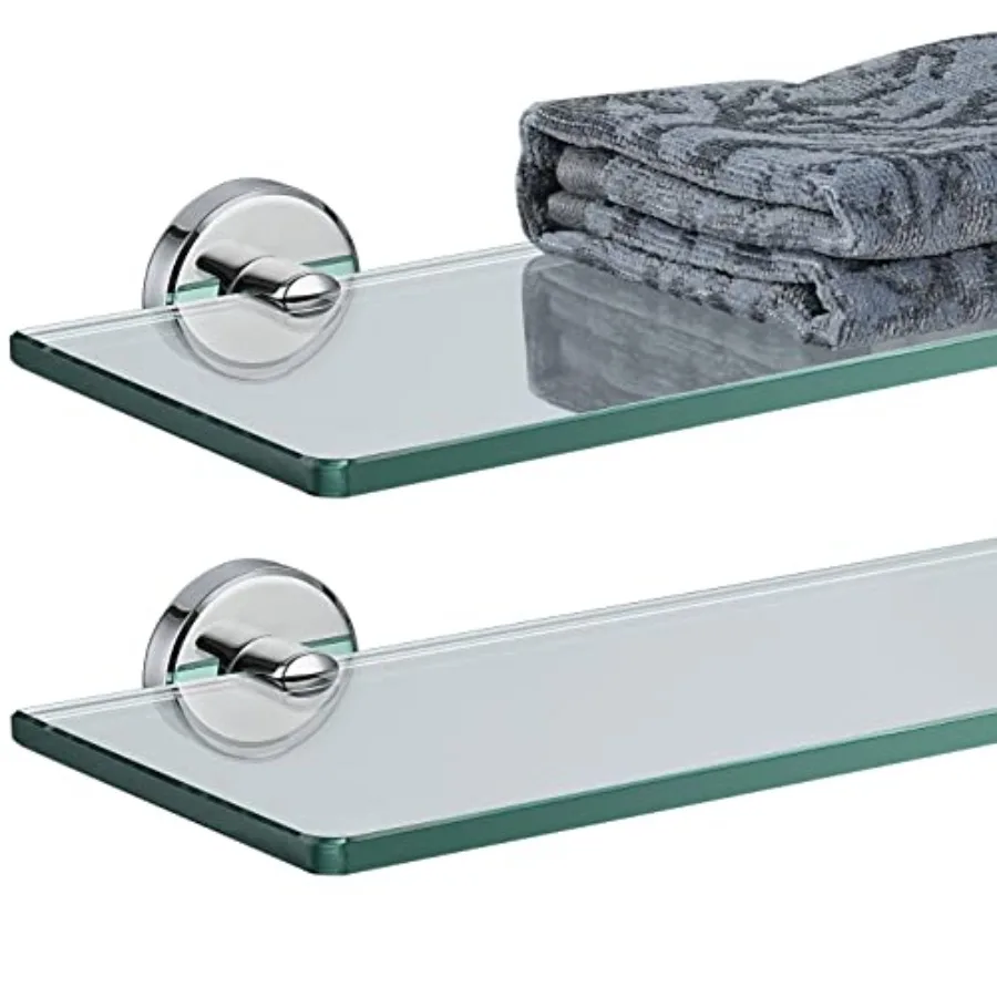 

Bathroom Glass Shelf, Tempered Glass Shower Storage by 5, 304 Stainless Steel Polished Wall Mount,,TGS0L0-CH-P
