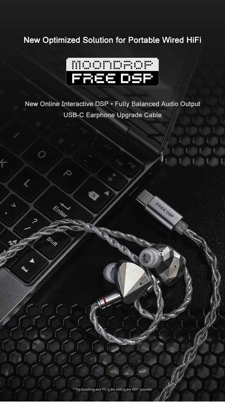 MOONDROP FREE DSP USB-C-Kopfhörer-Upgrade-Kabel, vollständig symmetrischer Audioausgang, In-Ear-Kopfhörerleitung – Detail 1
