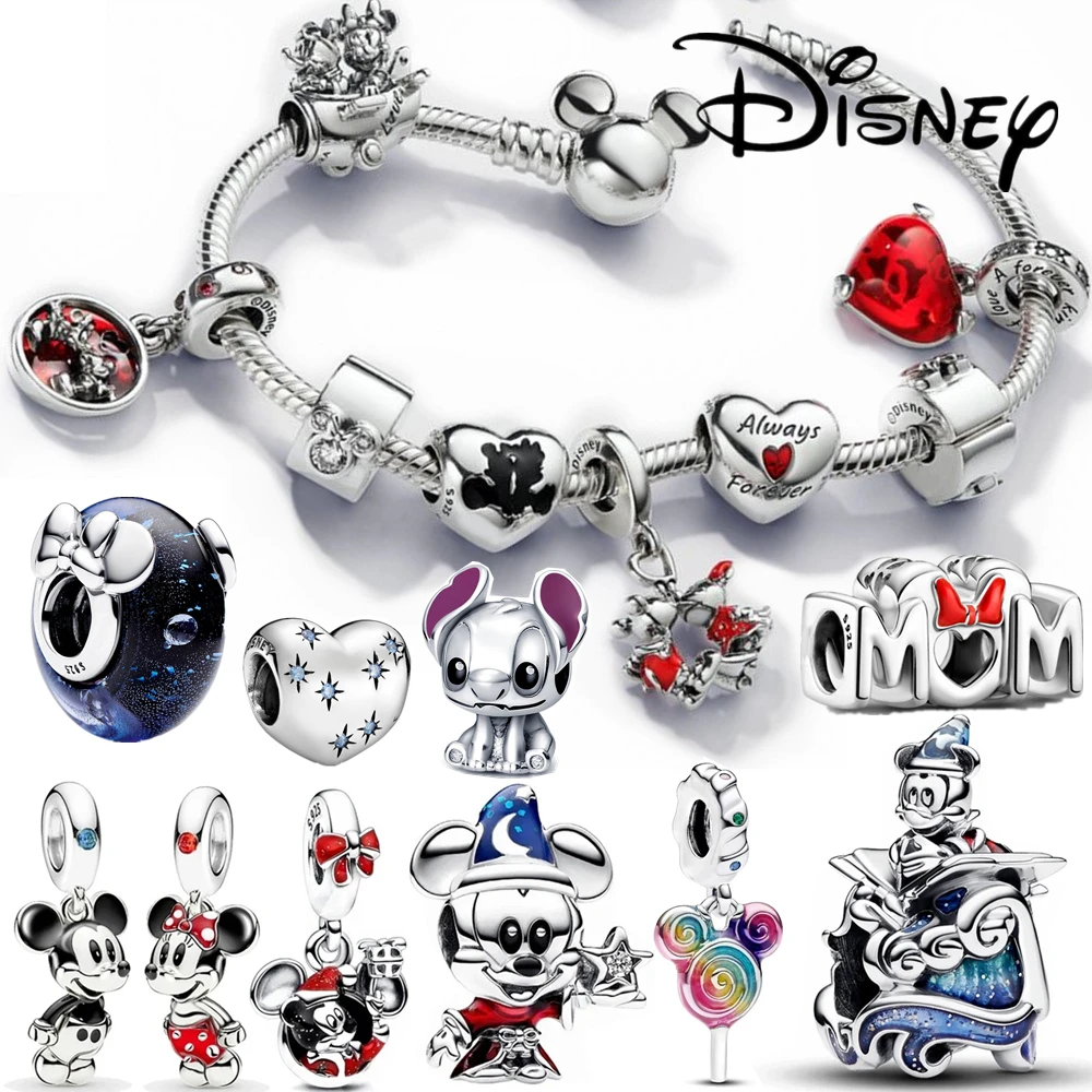 Disney Stitch Minnie Mickey Mouse Charms Dangle Fit Pandora Bracelet Silver 925 Original Beads Charms for Pendant Jewelry Gift