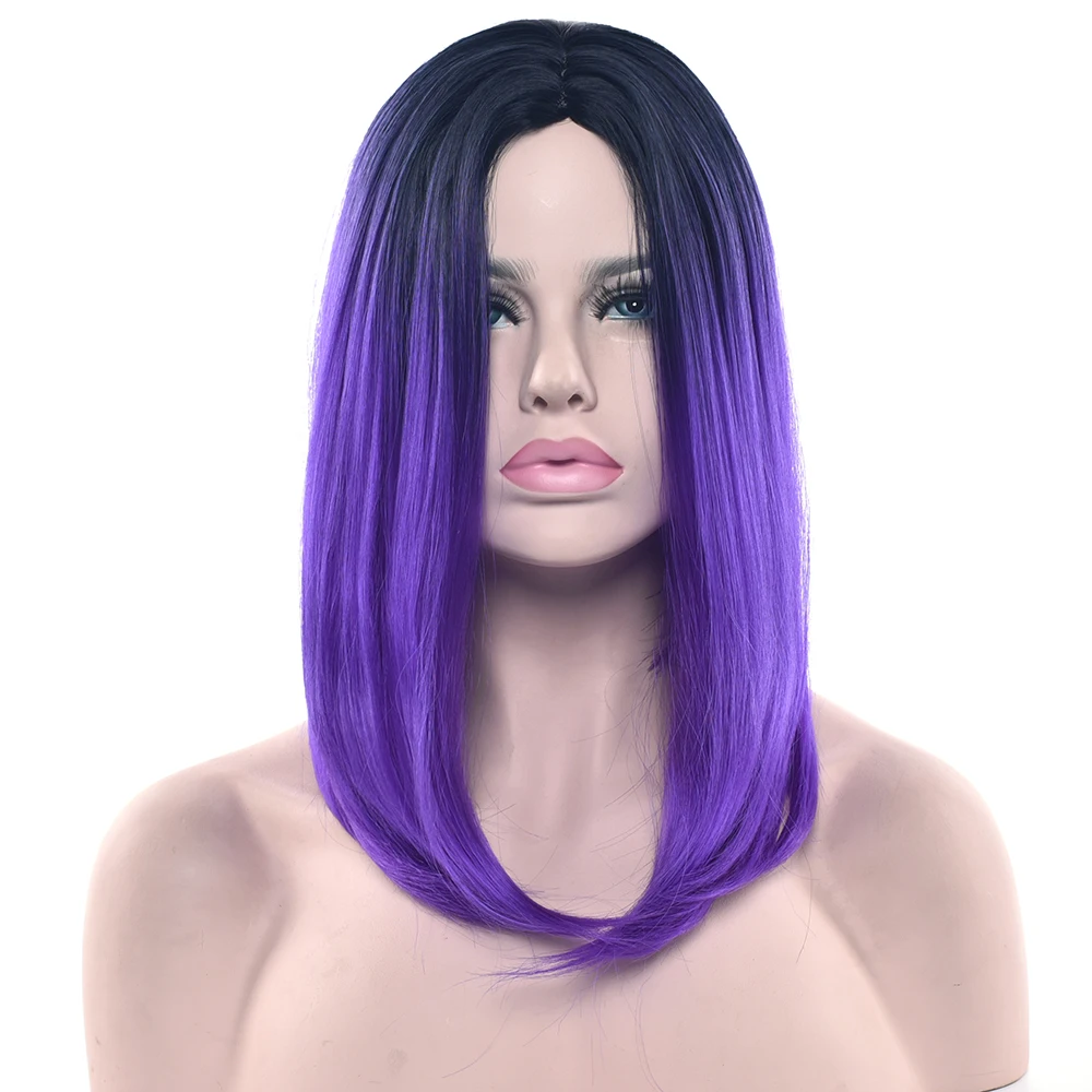 Soowee 10 Colors Synthetic Hair Ombre Purple Hair Bob Style Short Wigs for Women Party Cosplay Wig