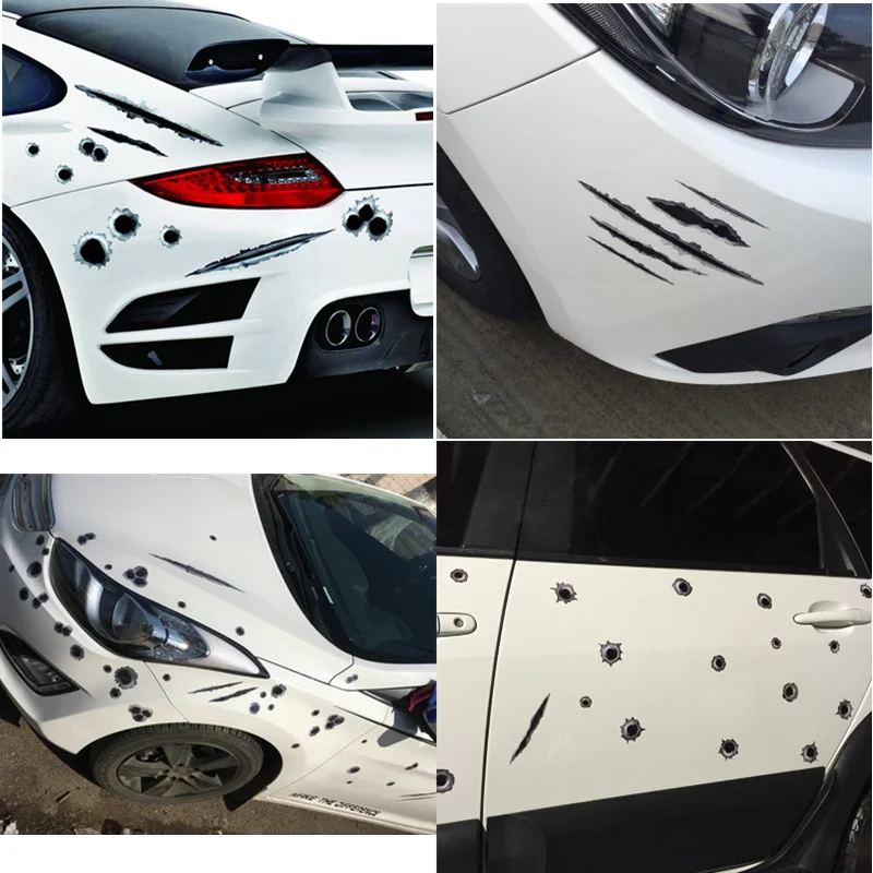 Car Stickers Bullet Holes Laceration Battle Damage Decoration For Covering Scratches Fender Wing Bumper Trunk Motorcycles D2