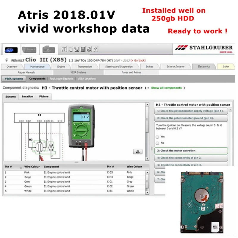 Auto Repair Software ATRIS StaKis Vivid Workshop Data 2018.01V Install well on 250gb internal HDD Car Multiple Models Diagnostic