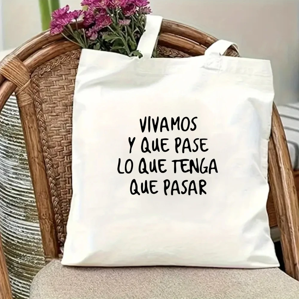 Shoulder Shopper Purse Minimalist Spanish Letters Theme Bold Graphic Outline Script Handbag Tote Holder for Studio Decor Daily