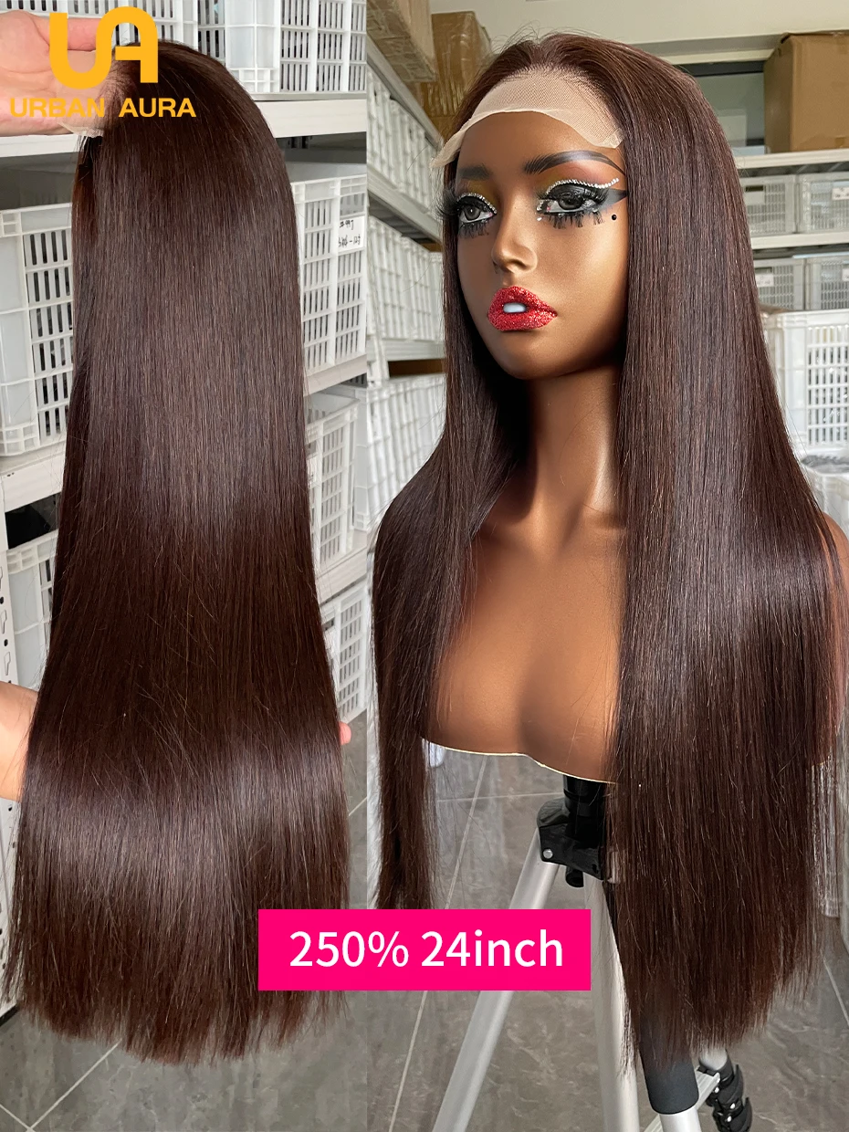 100% Raw Vietnamese Double Drawn 13x4 Bob Human Hair Wig Bone Straight Lace Frontal Human Hair Wigs #2 Brown Colored 250 Density