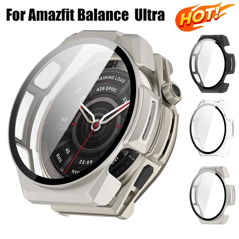 Tempered Glass + Case for Amazfit Balance Ultra Hard Protective Cover for Amazfit Balance Ultra Screen Protector Bumper Cover