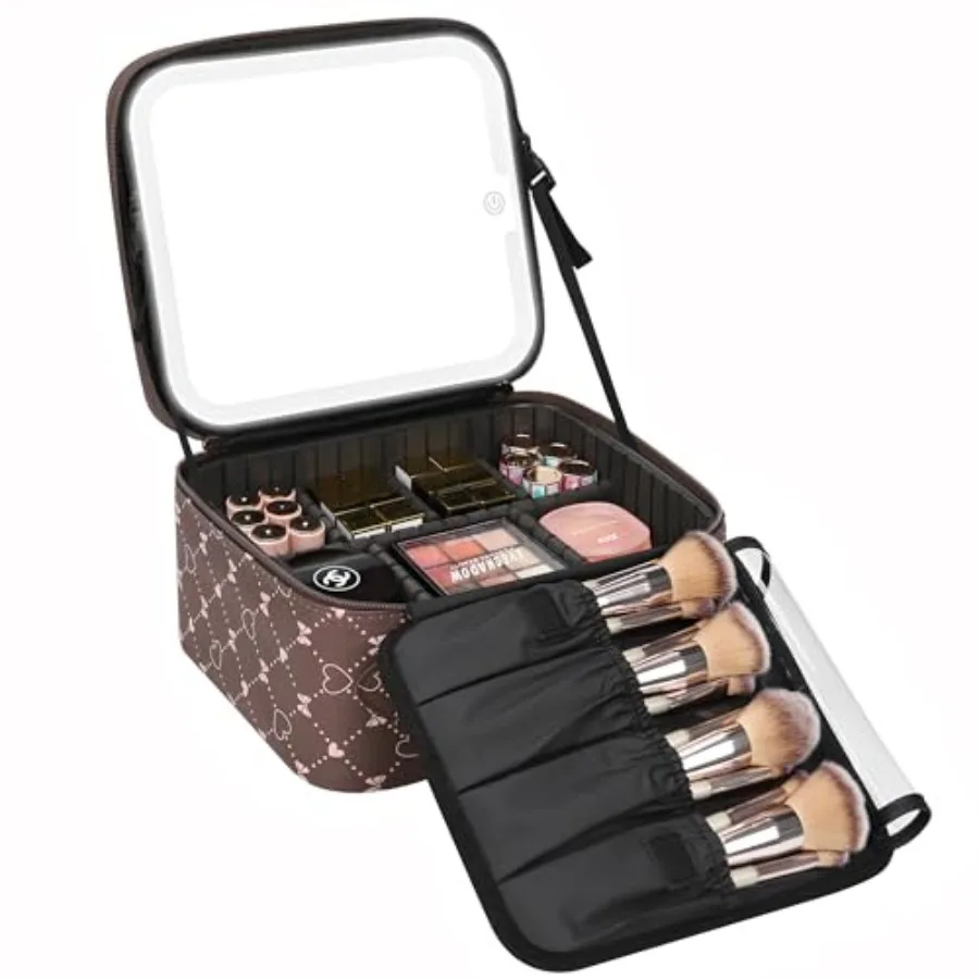

Travel Makeup Bag With LED Mirror Portable Cosmetic Organizer Bag with Adjustable Brightness in 3 Color Scenarios Small Train C