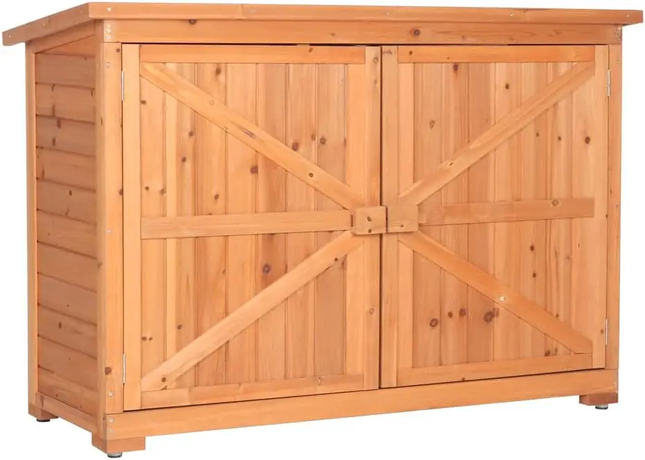 Extra Large Outdoor Wooden Gray Garden Shed, Weather Resistant with Safety Latches for Yard Equipment