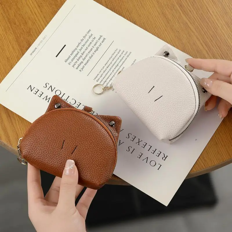 Mini PU Leather Coin Purse Cute Cat Ear Design Durable Zipper For Daily Use Store Coins Lipstick Small Accessories