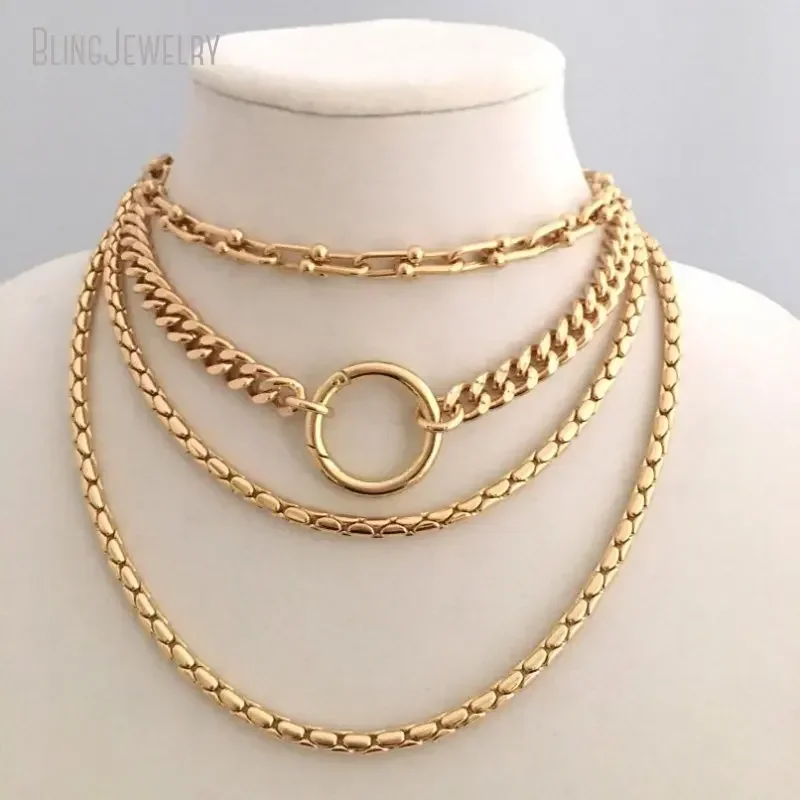 

10pcs Layering Necklace Stainless Steel Thick Snake Chains Choker Curb Link Spring Ring Collar Women Jewelry One Piece Collares