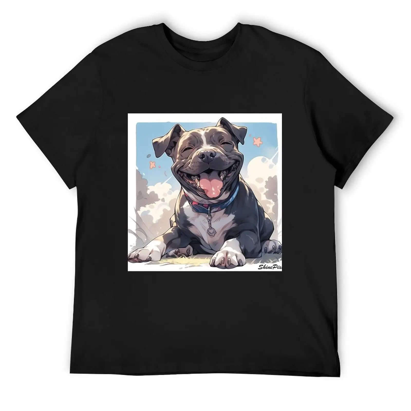 

Smiling staffy T-Shirt vintage graphic tee blue lock summer 2025 vintage t shirt men