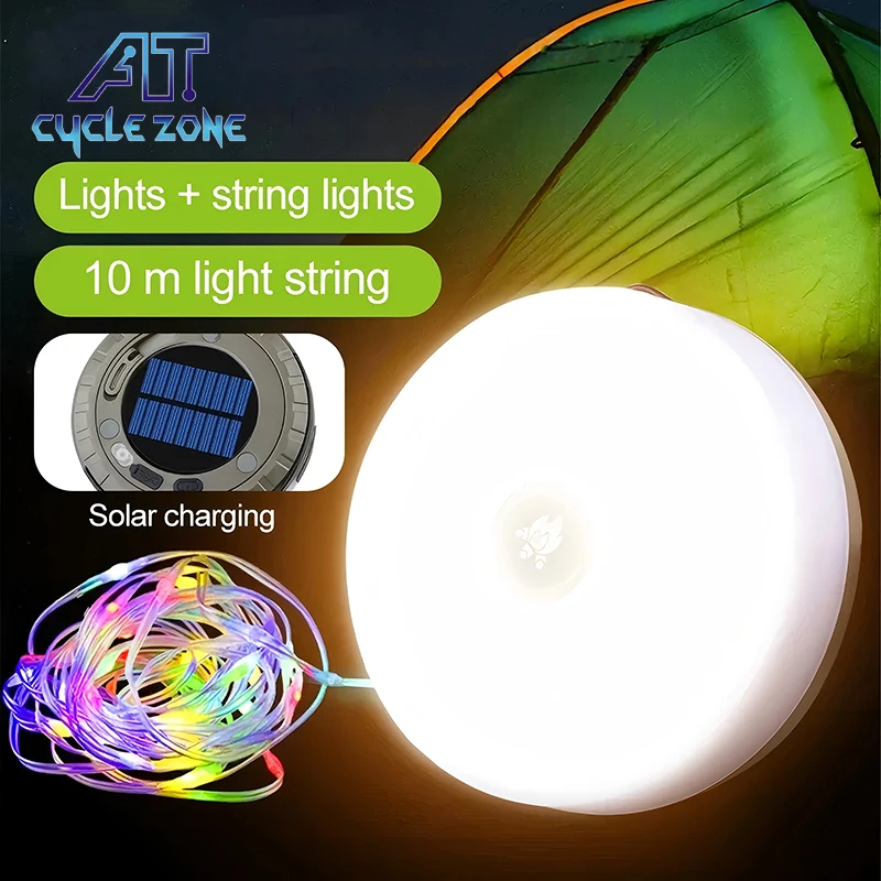 

Solar Camping Light with Hook Outdoor ﻿10meter String Light Outdoor Tent Light RGB Atmosphere Light LED Lamp for Travel Camping