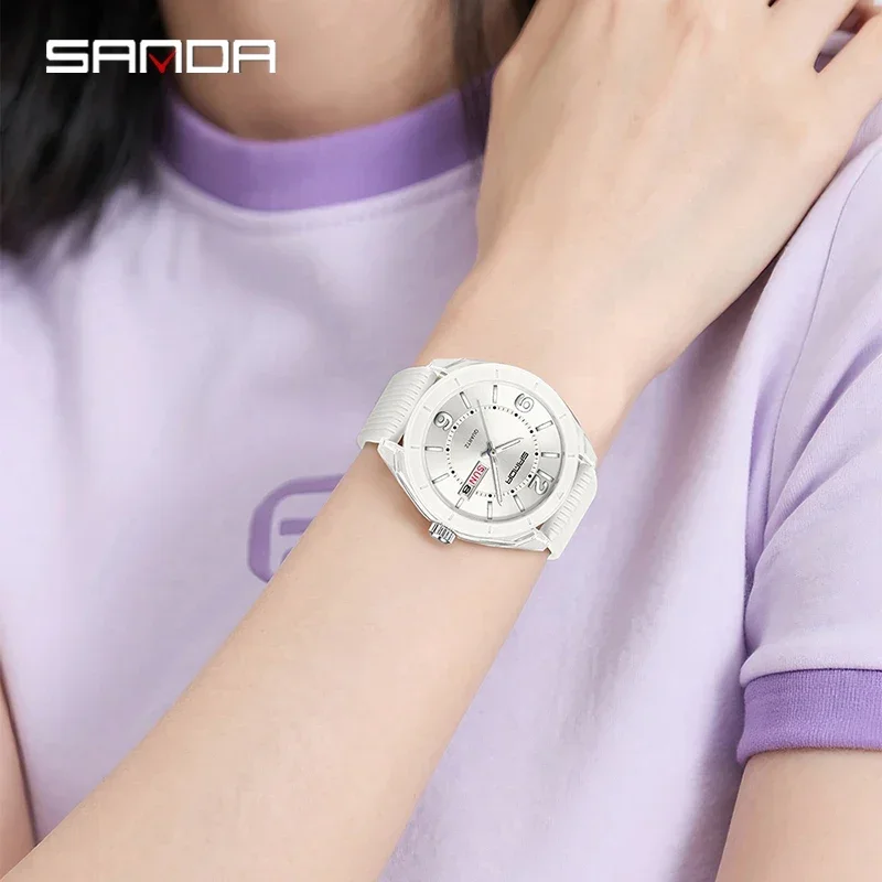 SANDA SD6287 Мужские и женские студенческие экзаменационные кварцевые ночники водонепроницаемые кварцевые часы с двойным календарем