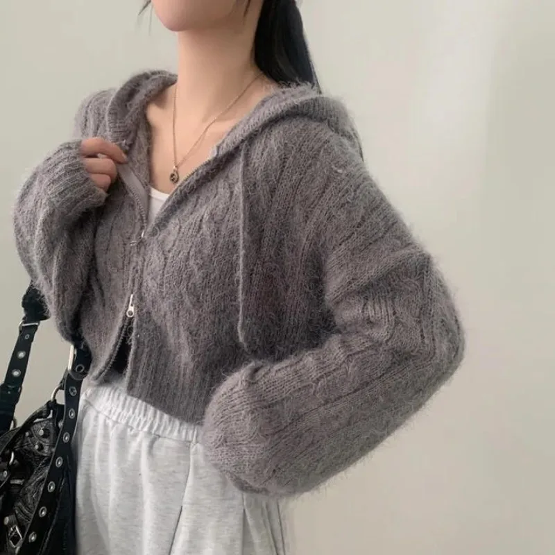 

24autumn/winter Korean soft and sticky niche zipper imitation mink thick sweater retro knitted cardigan jacket for women