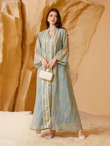 Middle Eastern Muslim Luxury Fashion Saudi Dubai Evening Dress Muslim Large Bead Embroidered Embroidered sequin Dress