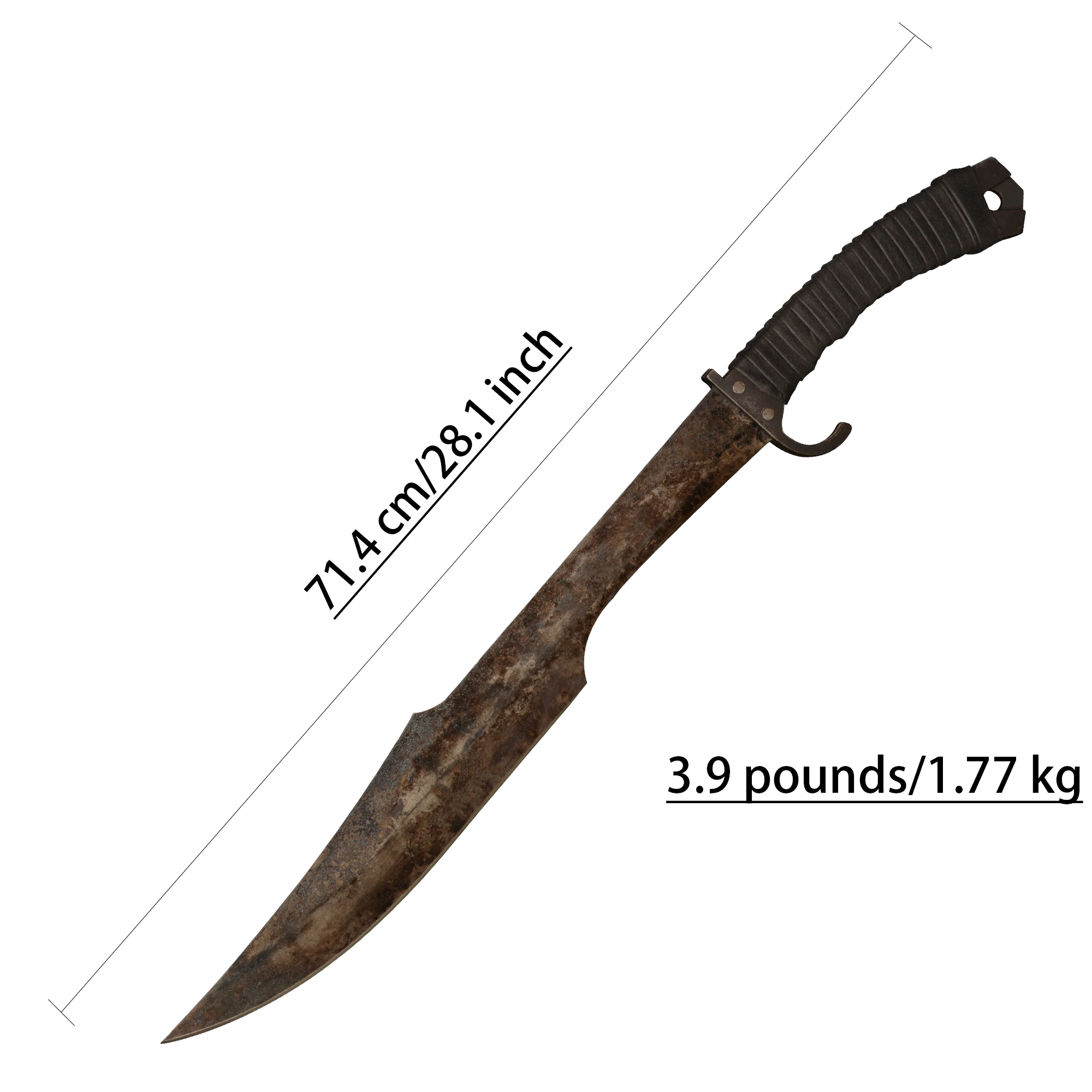 سيف سبارتاك مصنوع يدويًا مقاس 28 بوصة ومنجل حاد/كامل تانغ/فولاذ المنغنيز/تأثيري