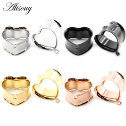 Alisouy 2pcs Stainless Steel Love Heart DIY Pendant Ear Tunnel Plugs Expander Stretchers Gauges Earrings Piercing Body Jewelry