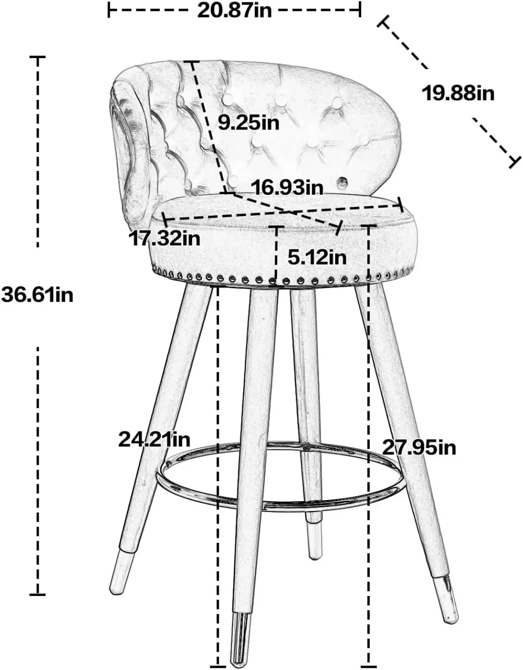 I-Pook Velvet Counter Height Bar Stools Set Of 2, 360 Degree Swivel Counter Stools With Gold Nailhead Trim And Tufted Back, 36