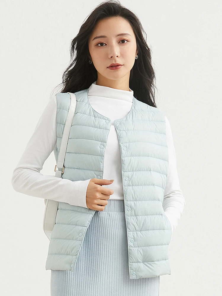 Fitaylor Winter Light Thin Down Short Vest Jacket Women 90% White Duck Down Warm Sleeveless Coat Single Slim Underwaist Outwear