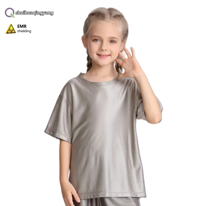 Electromagnetic radiation protective 3D mesh silver fiber child short sleeve T-shirt Computer EMF shielding children underwear