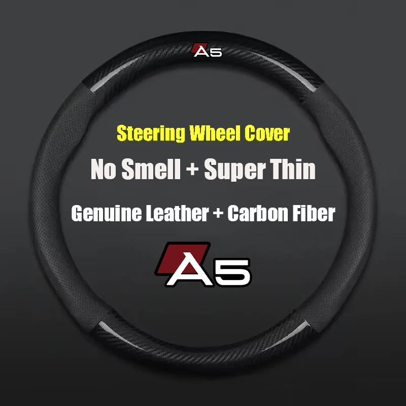 

For Audi A5 38cm Non-slip Car Steering Wheel Cover Carbon Fiber Ultra-thin Leather Auto Interior Accessories