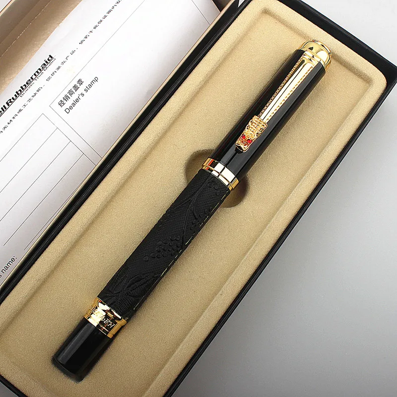 New Luxury High Quality Leather 4 Colour Golden Dragon Business Office Fountain Pen Student School Stationery Supplies Ink Pens