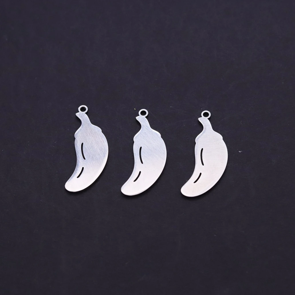 3pcs Stainless Steel Fruit Banana Shape Charms Pendant for Jewelry Making Keychain Tropical Summer DIY Necklace Accessories