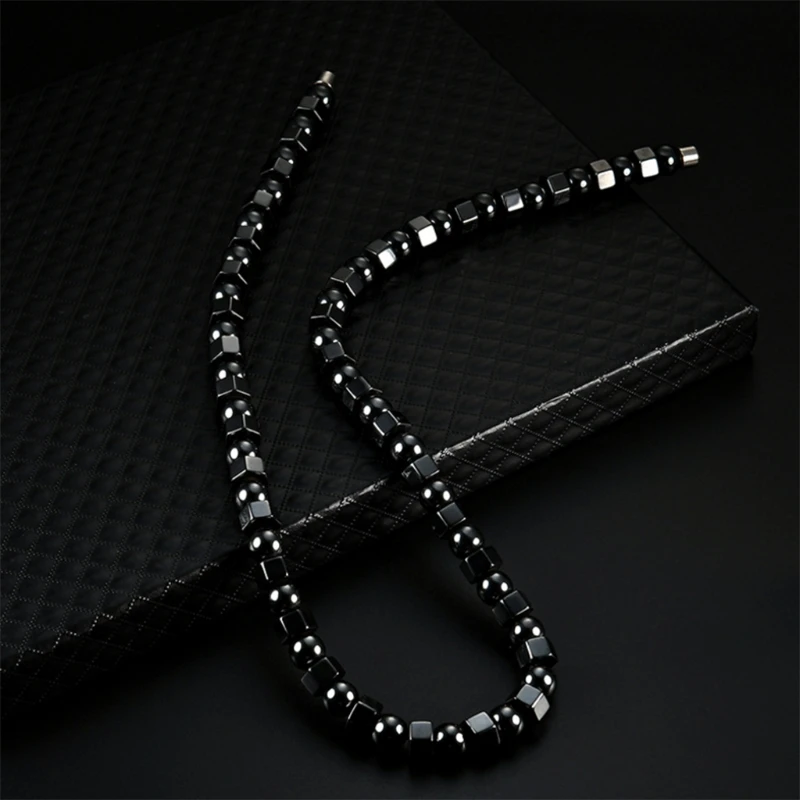 Exquisite schwarze Hämatit-Halskette, heilende Magnetfeldtherapie-Halskette, Schmuck, Geschenk, Schmerzlinderung für Hals, Arthritis, Schulter – Detail 2