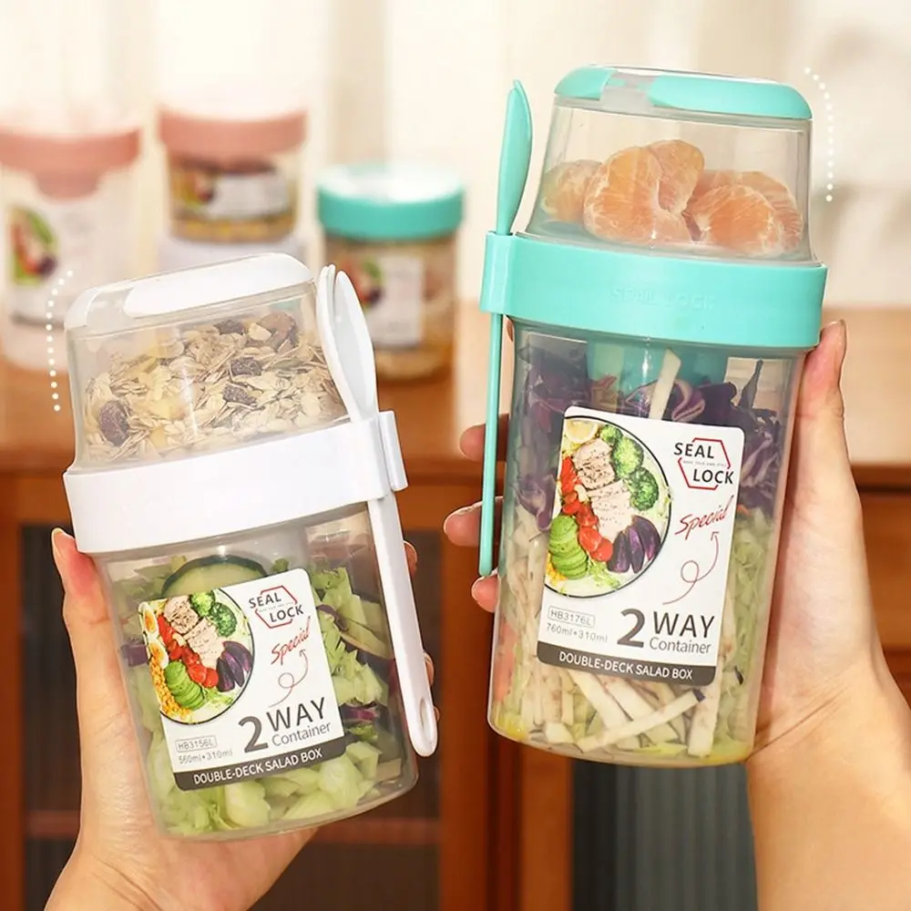 

1Pcs Portable with Fork Separated Fresh-keeping Double-layer Crisper Cup Lunch Box Container Salad Cup