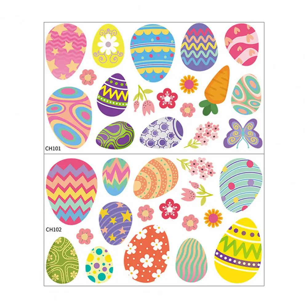 Easter Window Stickers Easter Egg Bunny Window Stickers Vibrant Self-adhesive Decorative Decals for Room Glass Scene Reversible