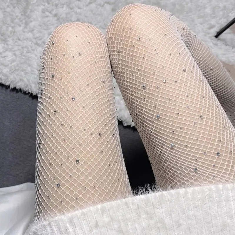 

10pcs Women Sexy Wispy Empty Tights Black Thin Net Hot Crystal Fishing Diamond White Pantyhose Drill Coffee Complexion