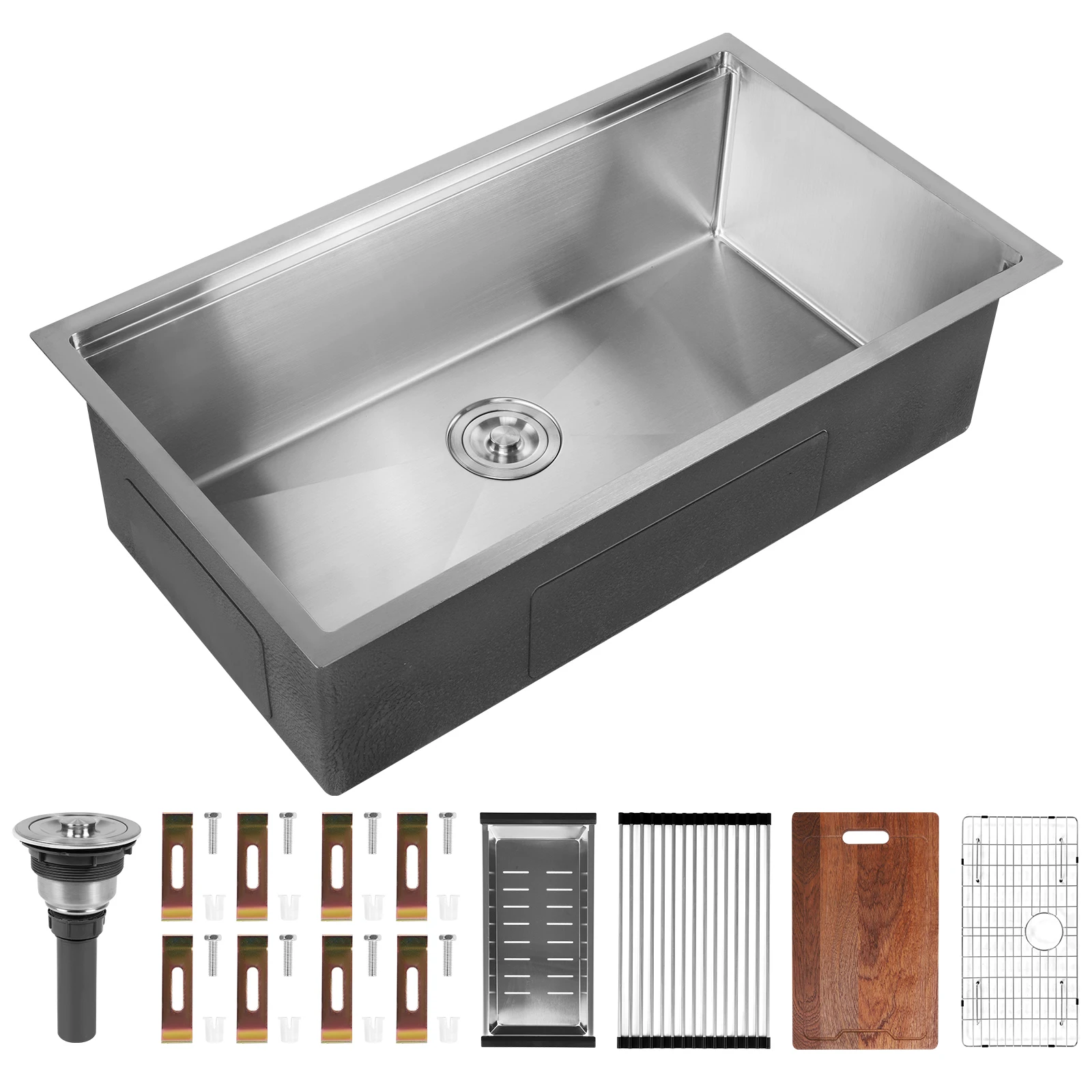 

16 Gauge Undermount Kitchen Sink with Bottom Grid Basket Strainer 30/33 Inch Built-in Kitchen Sink with Accessories Washing Sink