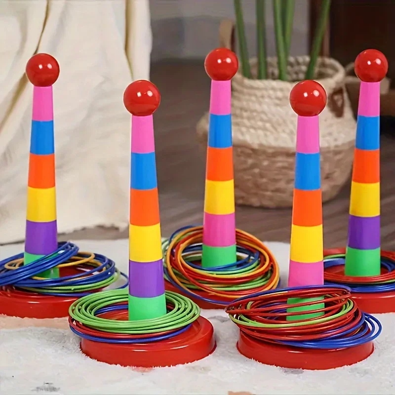 Kids Colorful Ring Toss Game Set -, Carnival Circus Throwing Fun, Includes 1 Stacking Pole & 9 Rings,Play Party Favors Christmas