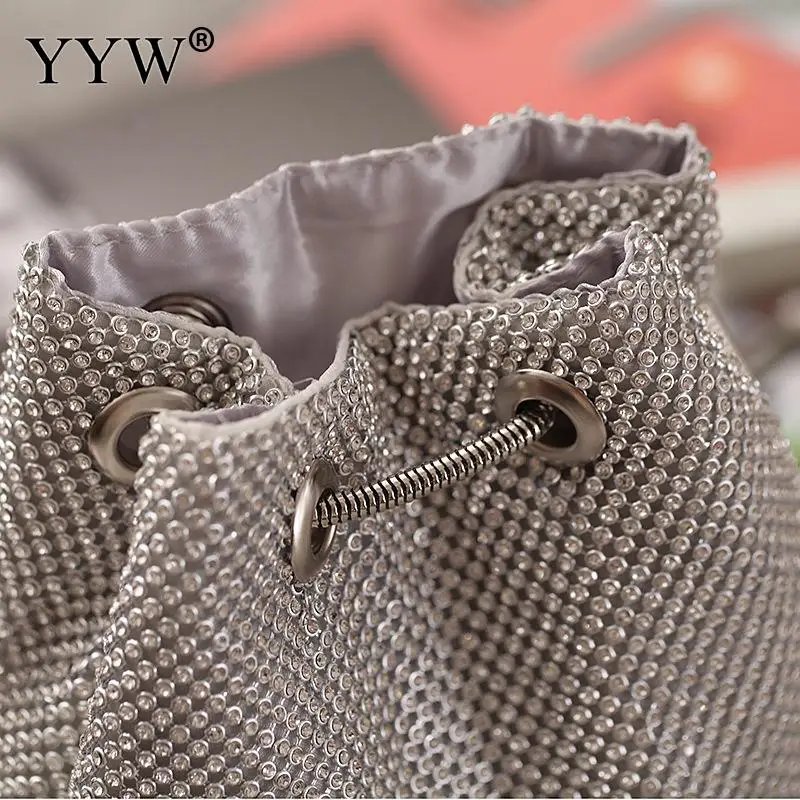 INS Mini Rhinestone Drawstring Women Tote Bag Classic Bling Sequin Diamond Female Handbag Metal Crossbody Soft Lady Wallet Purse