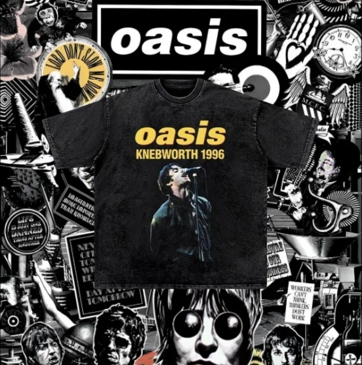 

Футболка Oasis Band, уличная хип-хоп, модный бренд, американский ретро-принт, стираная водой, сверхпрочная, свободная, с круглым вырезом, с коротким рукавом