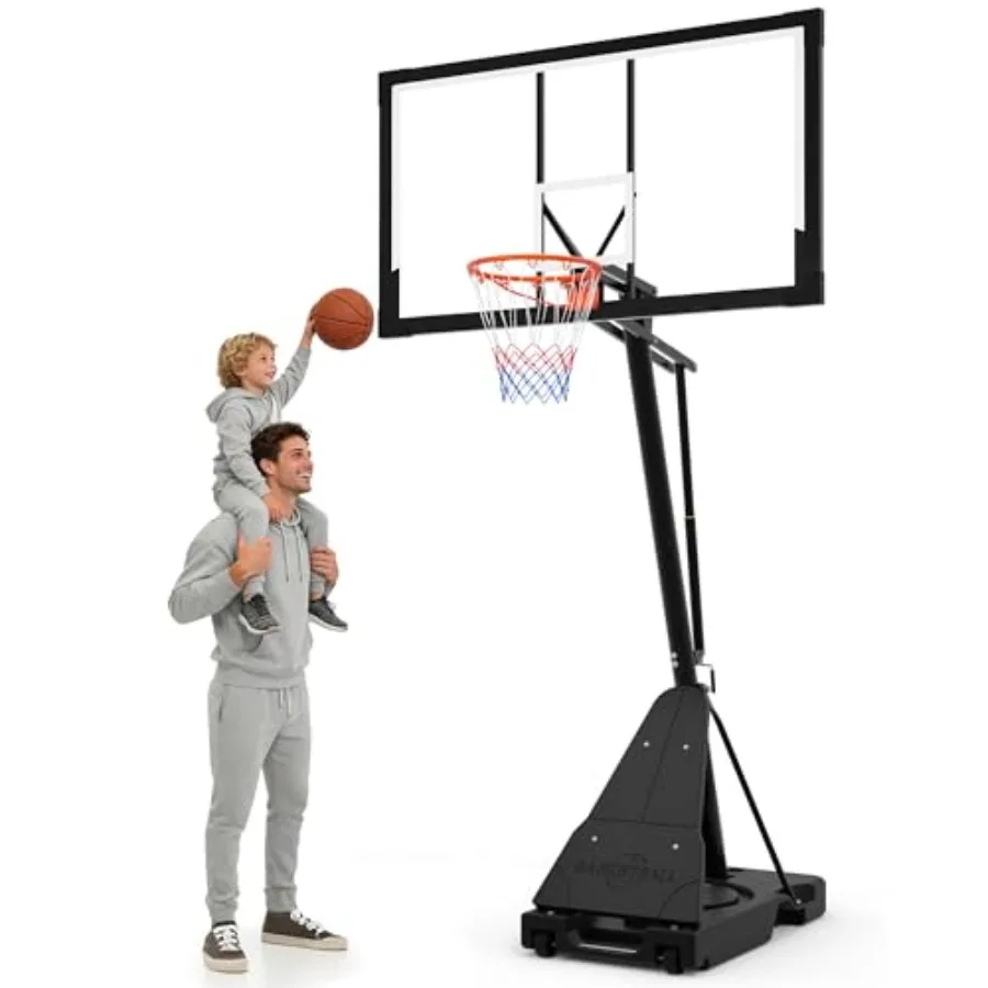 

Outdoor portable basketball hoop system for backyard, driveway and indoor use; steel frame, black finish; 44/52 inch backboard;